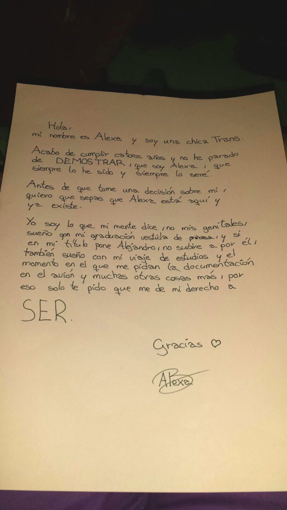 Carta escrita por Alexa y enviada al juzgado que lleva su caso. Carta escrita por Alexa y enviada al juzgado que lleva su caso.